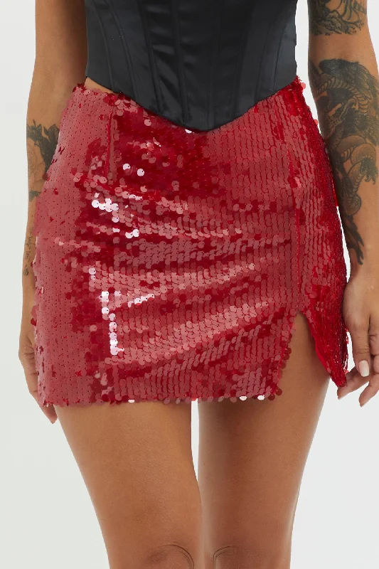 Intentions Sequin Mini Skirt Red