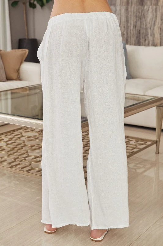 ITALIAN LINEN BUTTON TRIM WIDE LEG PANTS