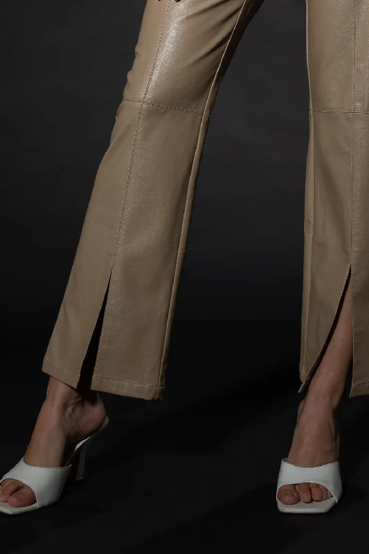 Ivy Slit Leather Pants - Beige