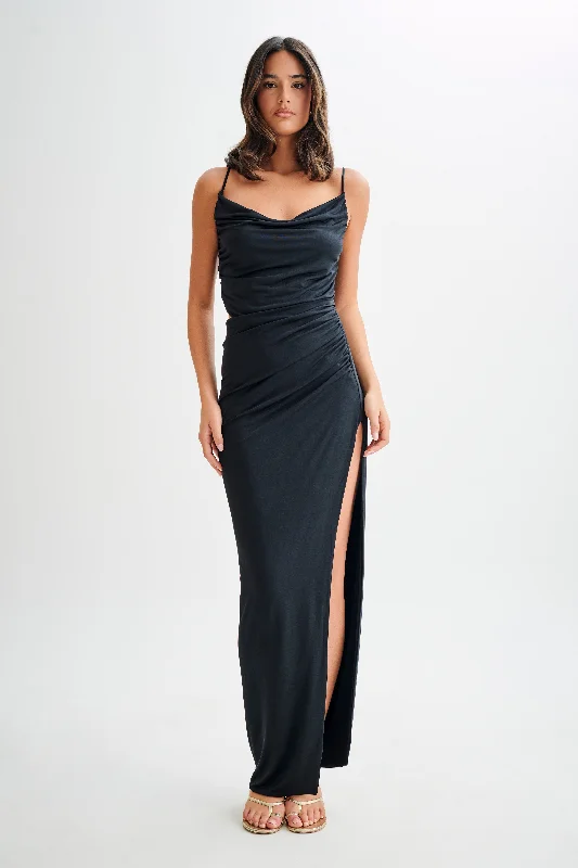 Jemma Draped Slinky Maxi Dress - Black