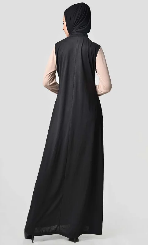 Jersey Tri Color Winter Abaya - Cream + Grey + Black