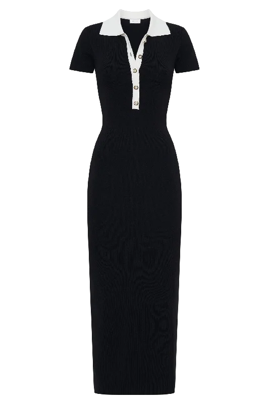 Jessamine Collared Contrast Maxi Dress - Black