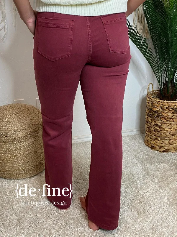 Judy Blue High Waist Burgundy Front Seam Straight Jeans in Regular & Curvy