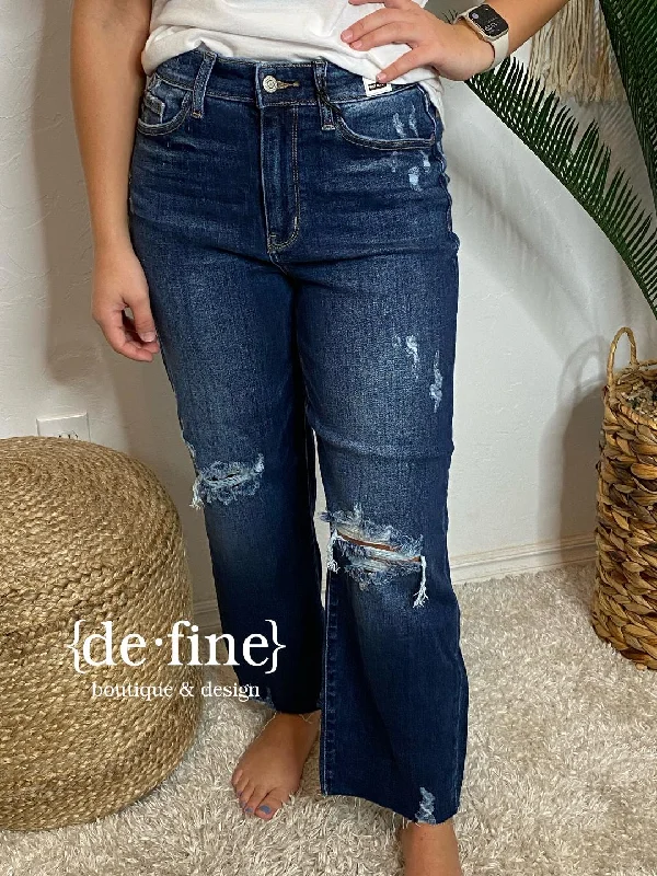 Judy Blue High Waist Destroyed Knee Crop Wide Leg Jeans in Regular & Curvy