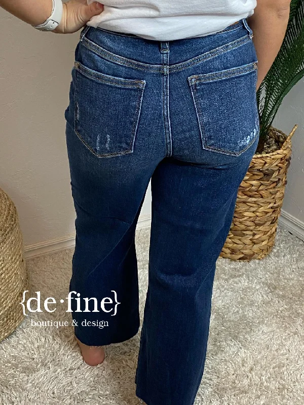 Judy Blue High Waist Destroyed Knee Crop Wide Leg Jeans in Regular & Curvy