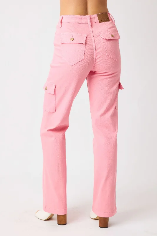 Judy Blue Lyla High Waist Garment Dyed Cargo Straight - Pink