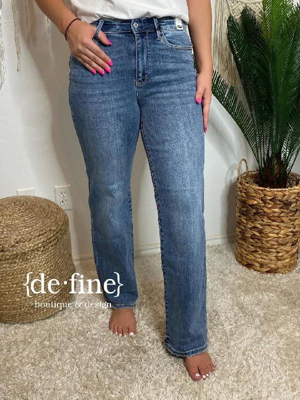 Judy Blue Mid Rise Vintage Wash Wide Leg Jeans - No Distress