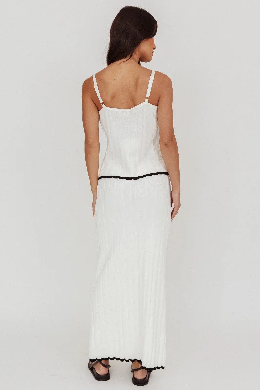 Liloh Contrast Trim Ribbed Maxi Skirt White