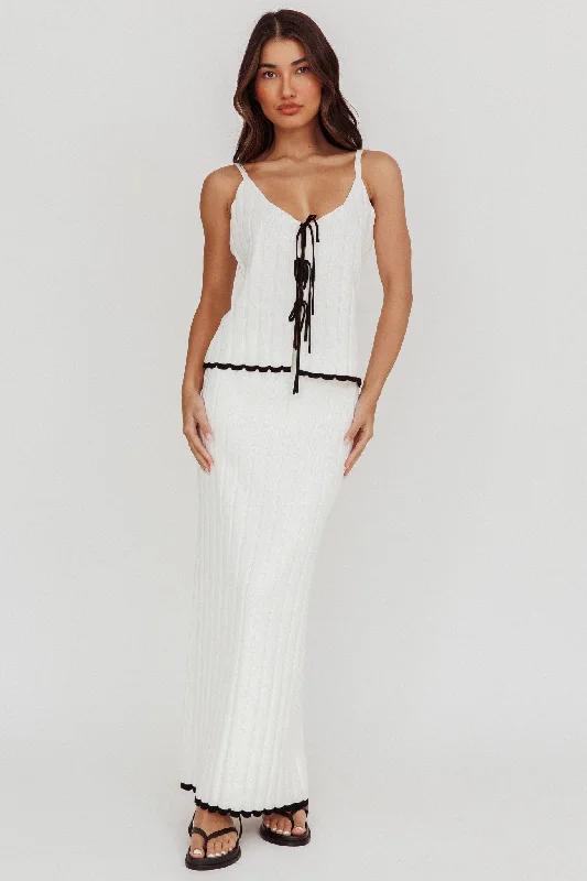 Liloh Contrast Trim Ribbed Maxi Skirt White