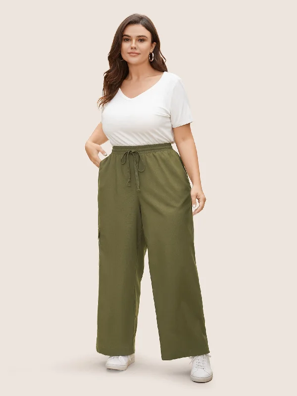 Linen Blend Wide Leg Cargo Pants