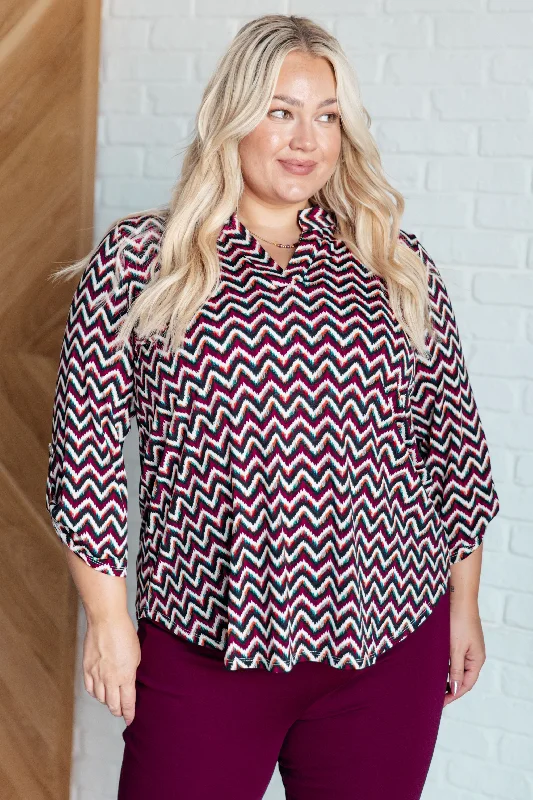 Elizabeth Top in Magenta and Black Chevron