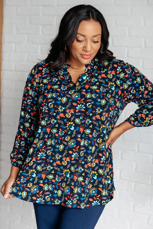 Elizabeth Top in Navy and Teal Multi Floral