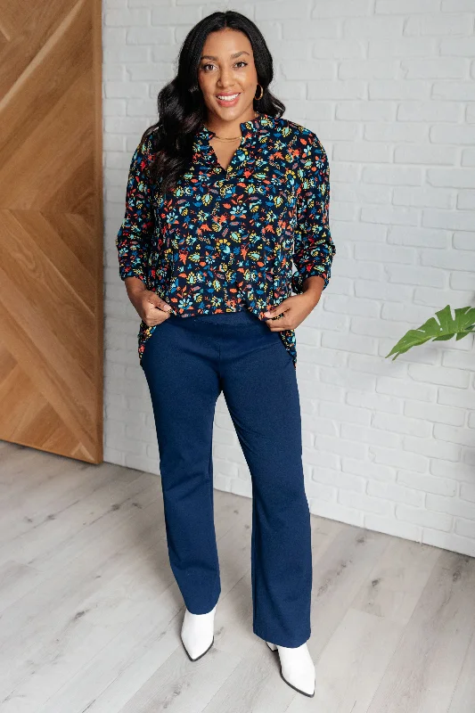 Elizabeth Top in Navy and Teal Multi Floral