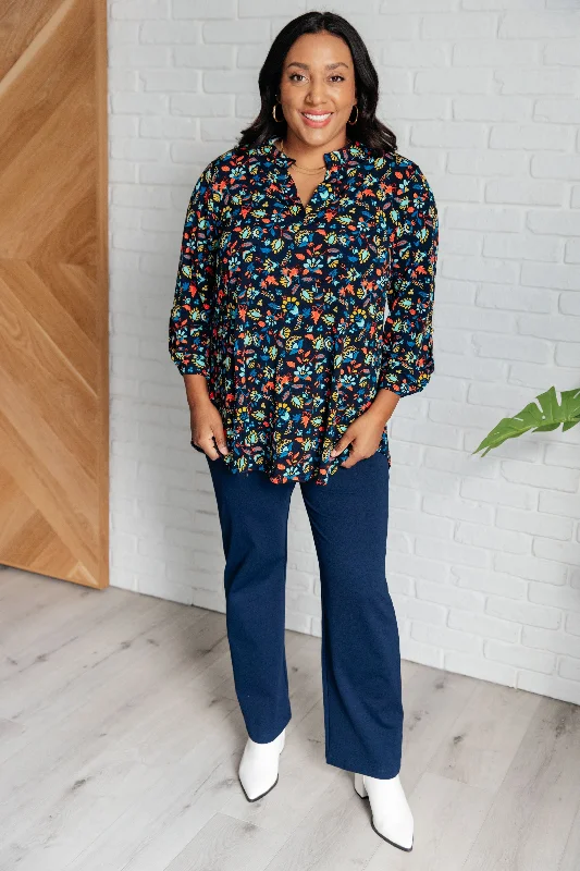 Elizabeth Top in Navy and Teal Multi Floral