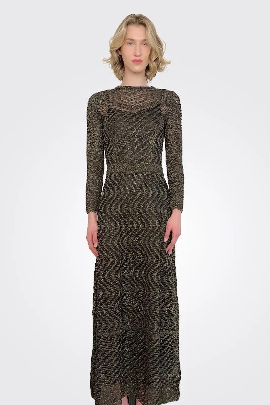 Long Sleeve Metallic Dress - Ono Black