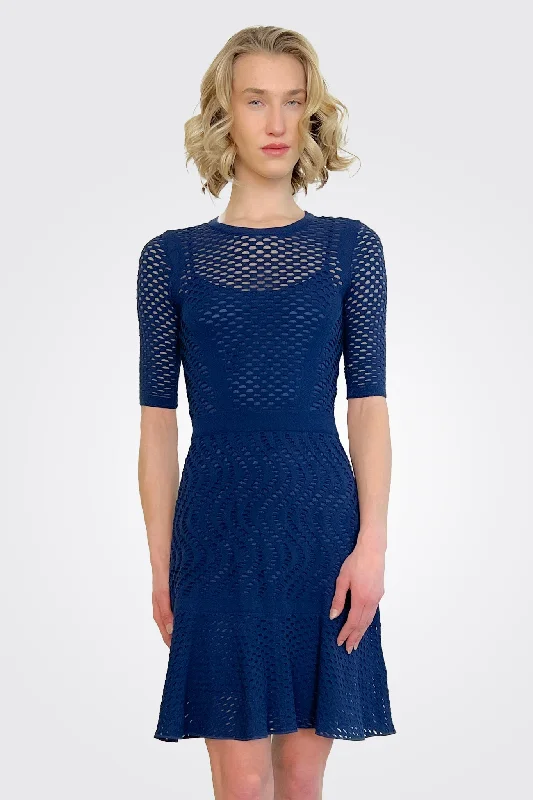 Long Sleeve Short Dress - Navy