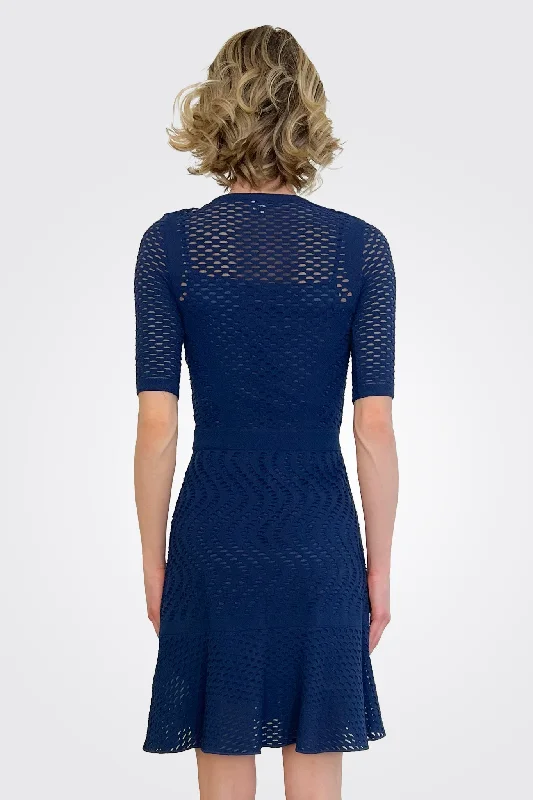 Long Sleeve Short Dress - Navy