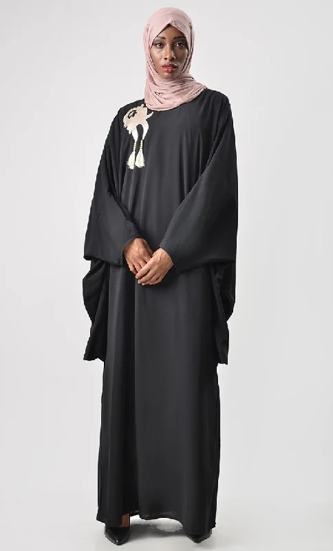 Loose Batwing Detail Abaya - Black