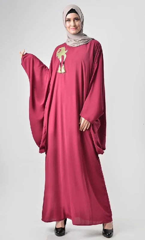 Loose Batwing Detail Abaya - Maroon