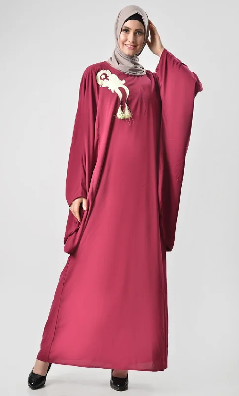 Loose Batwing Detail Abaya - Maroon