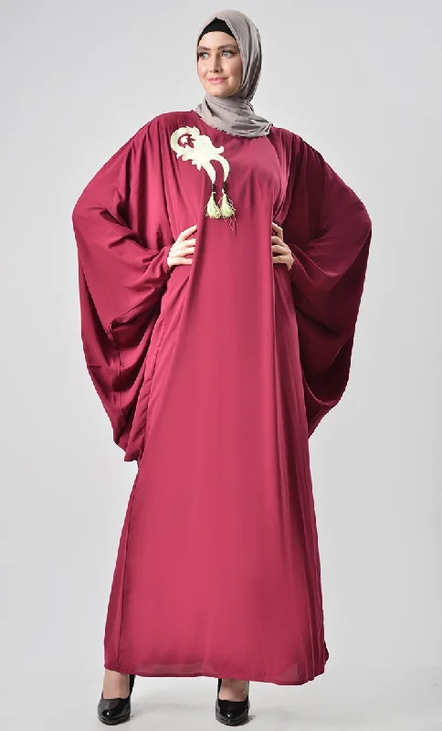 Loose Batwing Detail Abaya - Maroon