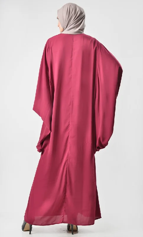 Loose Batwing Detail Abaya - Maroon