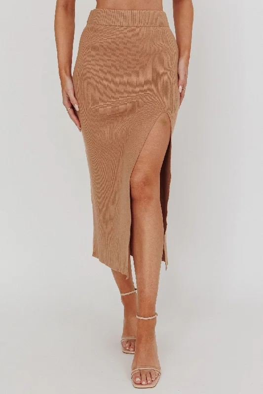 Loverboy Ribbed Midi Skirt Camel