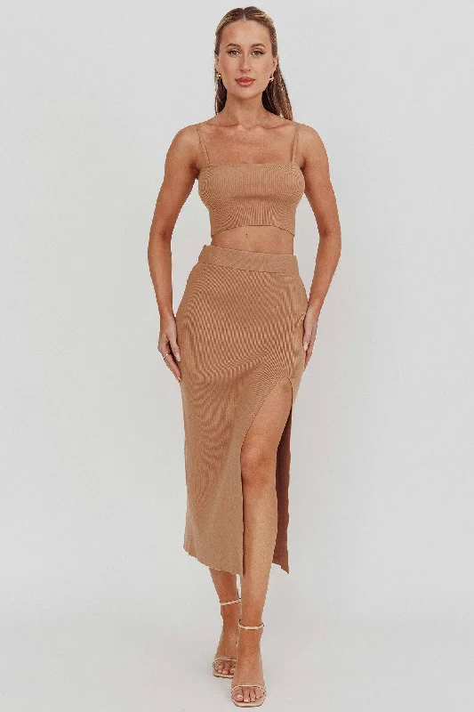 Loverboy Ribbed Midi Skirt Camel