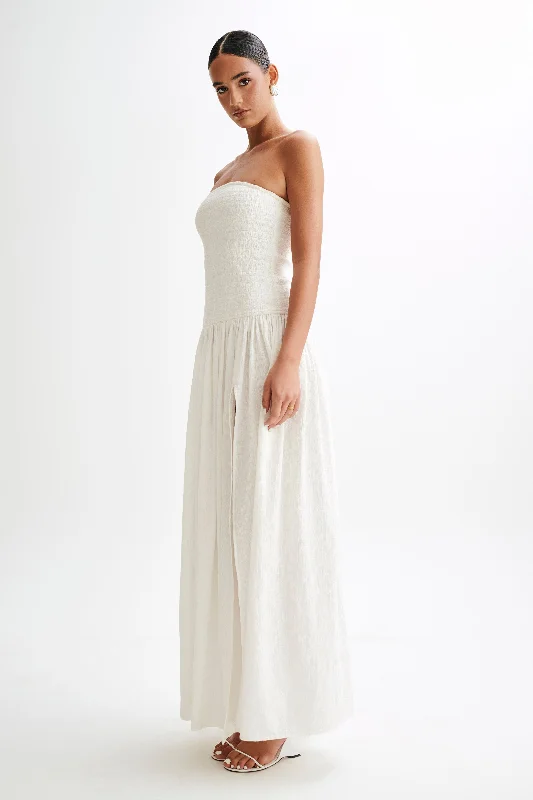 Maureen Cotton Shirring Maxi Dress - Ivory