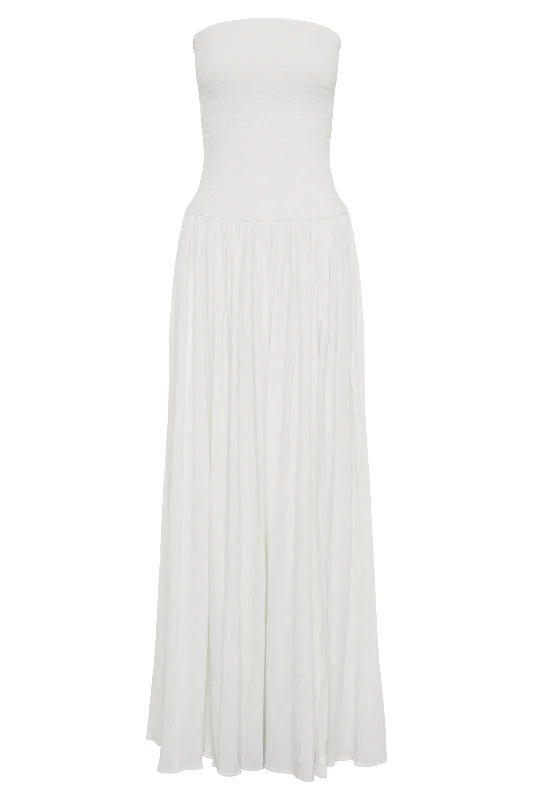 Maureen Cotton Shirring Maxi Dress - Ivory