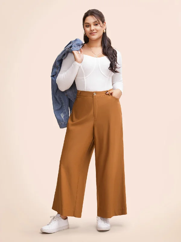 Medium Stretch Wide Leg Elastic Waist Pants