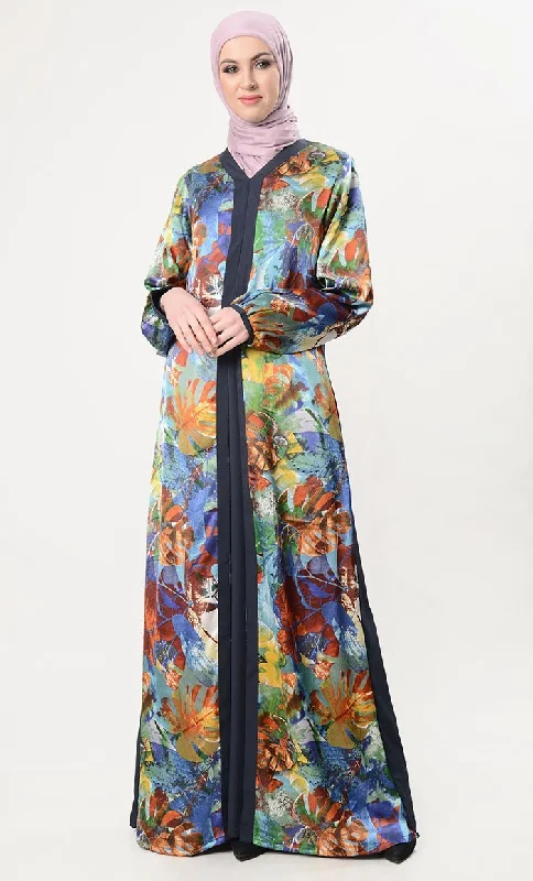 Multi-Colored Satin Abaya Dress