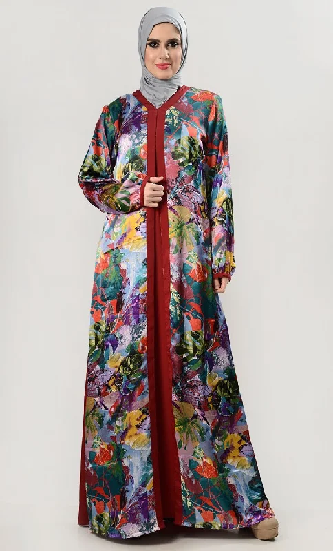 Multicolored Printed Abaya Dress