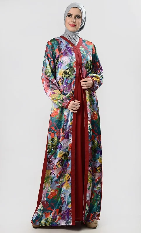 Multicolored Printed Abaya Dress