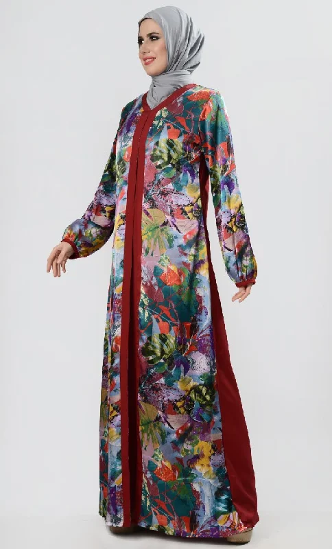 Multicolored Printed Abaya Dress