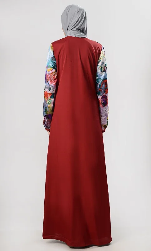 Multicolored Printed Abaya Dress