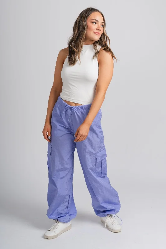 Nylon parachute pants pastel indigo