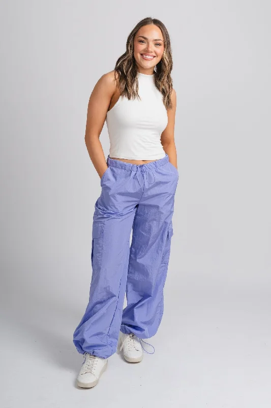 Nylon parachute pants pastel indigo