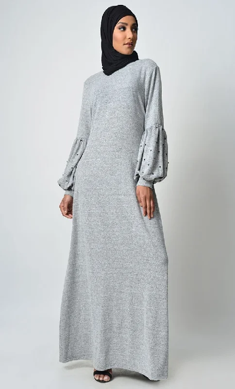 Pearl Caught Style Abaya - Grey