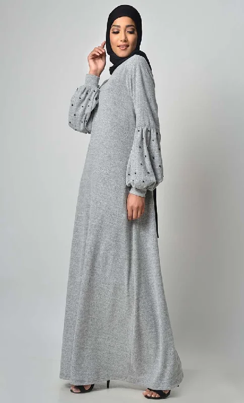 Pearl Caught Style Abaya - Grey