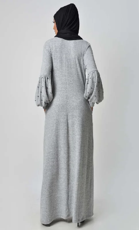 Pearl Caught Style Abaya - Grey