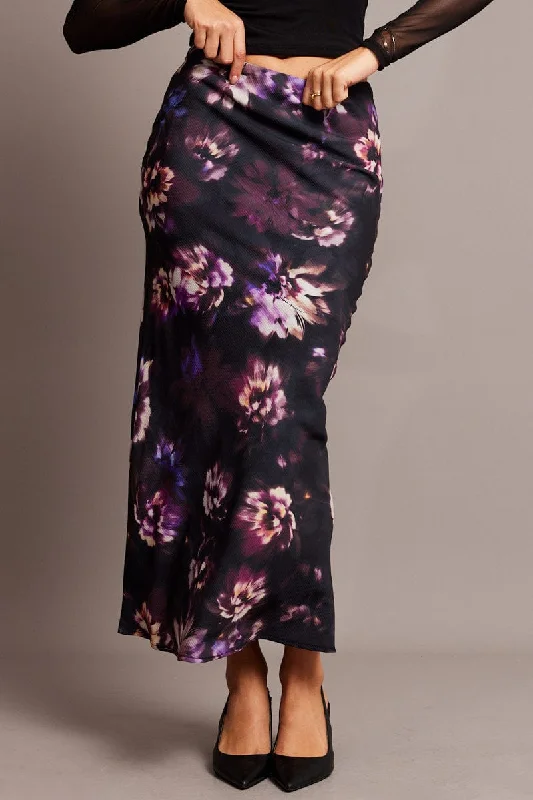 Purple Floral Slip Skirt Maxi