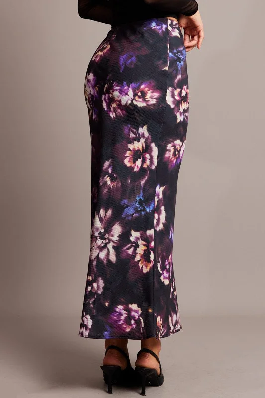 Purple Floral Slip Skirt Maxi