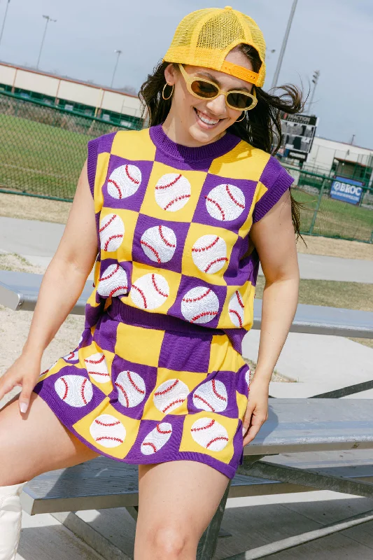 Purple & Gold Checkered Baseball Skirt