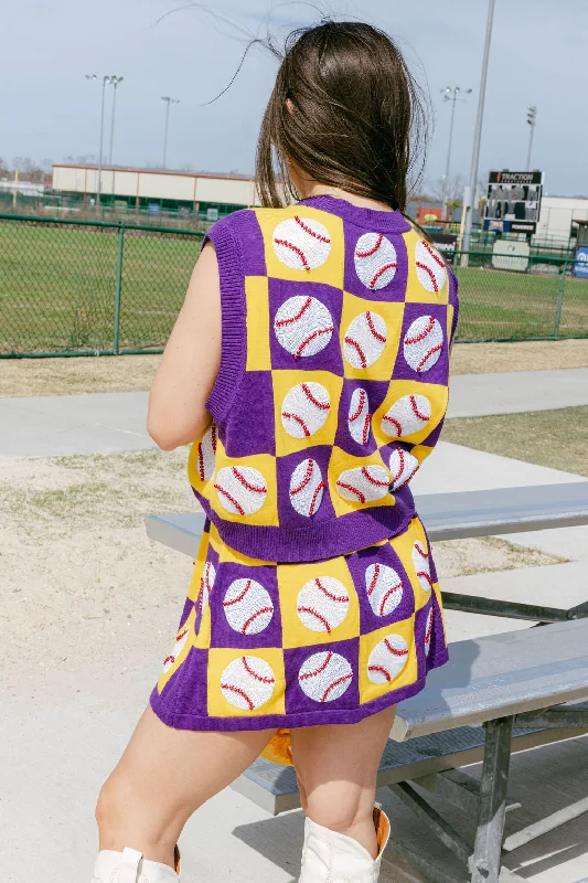 Purple & Gold Checkered Baseball Skirt