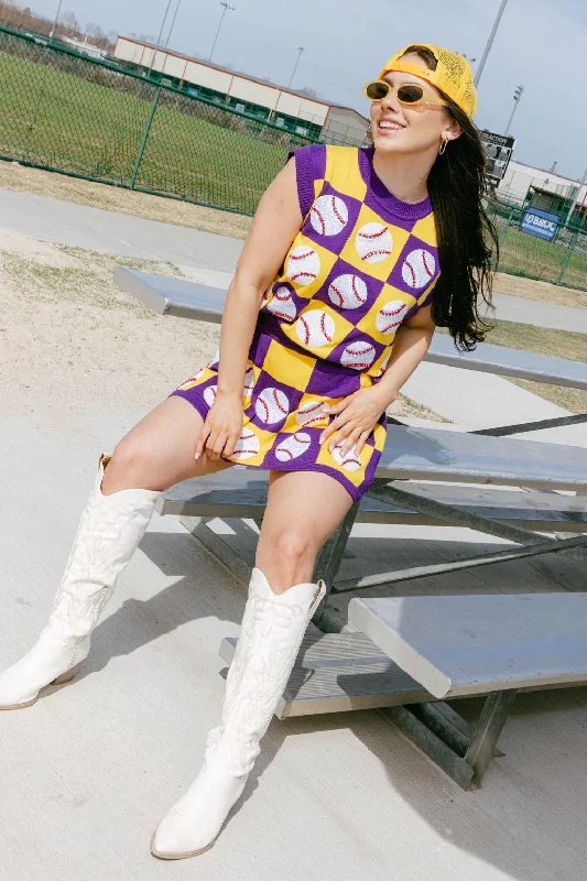 Purple & Gold Checkered Baseball Skirt