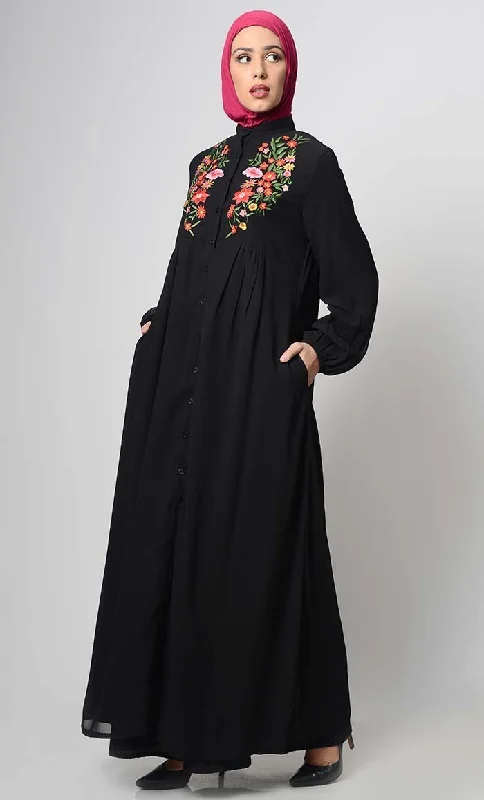 Rise and Shine Embroidered Abaya-Black