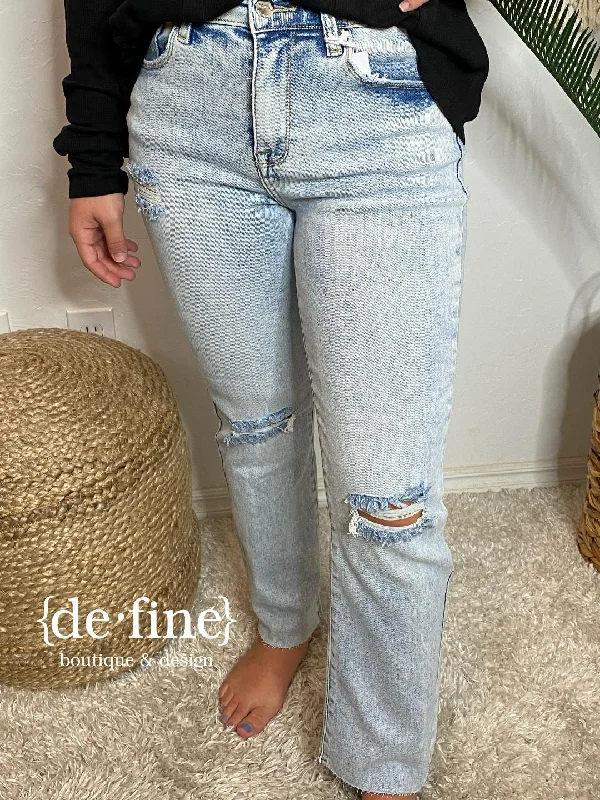 Risen Acid Washed High Rise Ankle Straight Jeans in Regular & Curvy