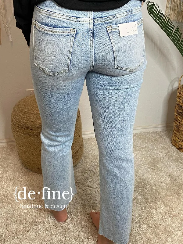 Risen Acid Washed High Rise Ankle Straight Jeans in Regular & Curvy