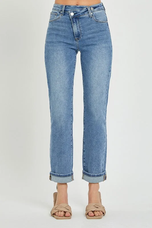 Risen High Rise Crossover Straight Jean(RDP5334)